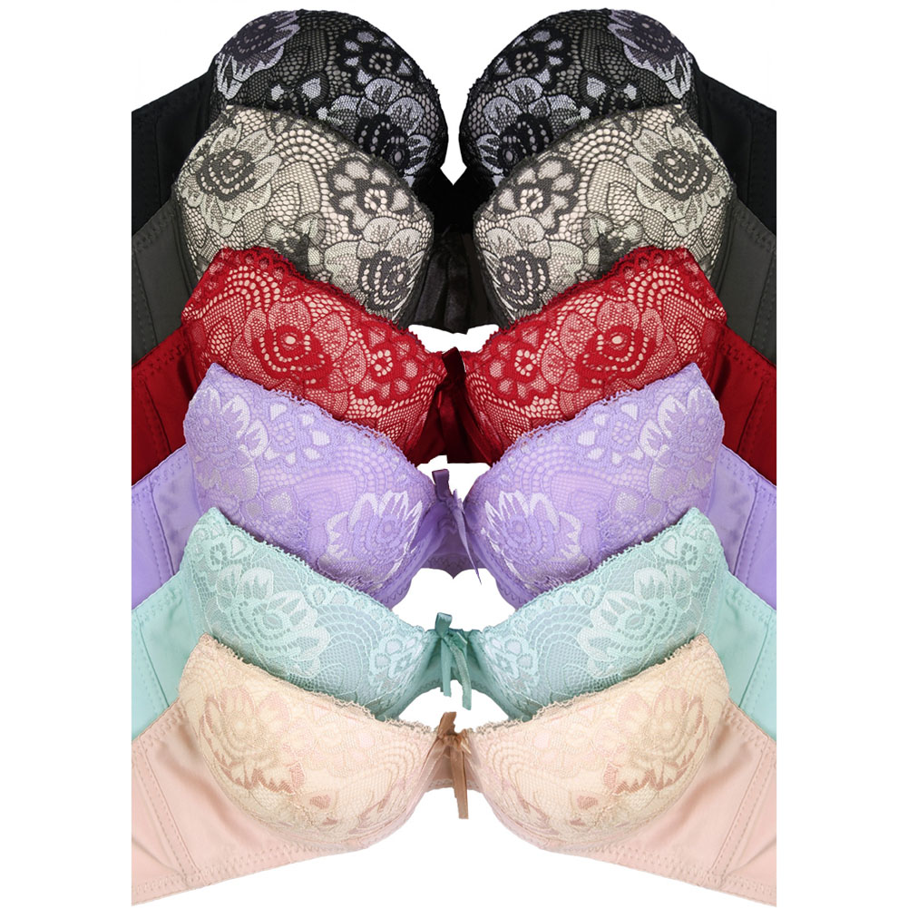 6 Push Up Bras Lace Floral Sexy Lift Wired Basic Colors Padded Pack Lot B C Cup Ebay 