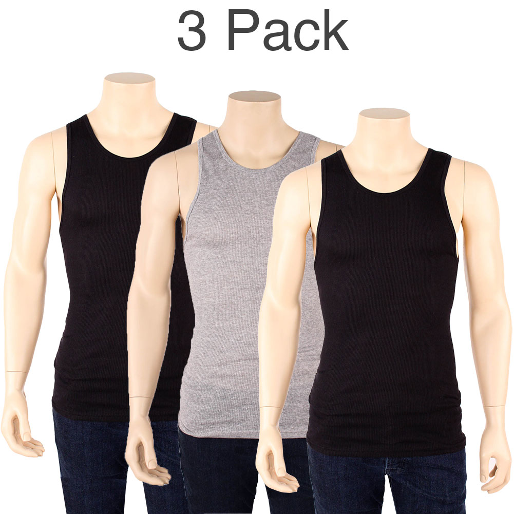 3 Mens Color Tank Top 100 Cotton A Shirt Wife Beater Ribbed Lot Pack Undershirt Ebay