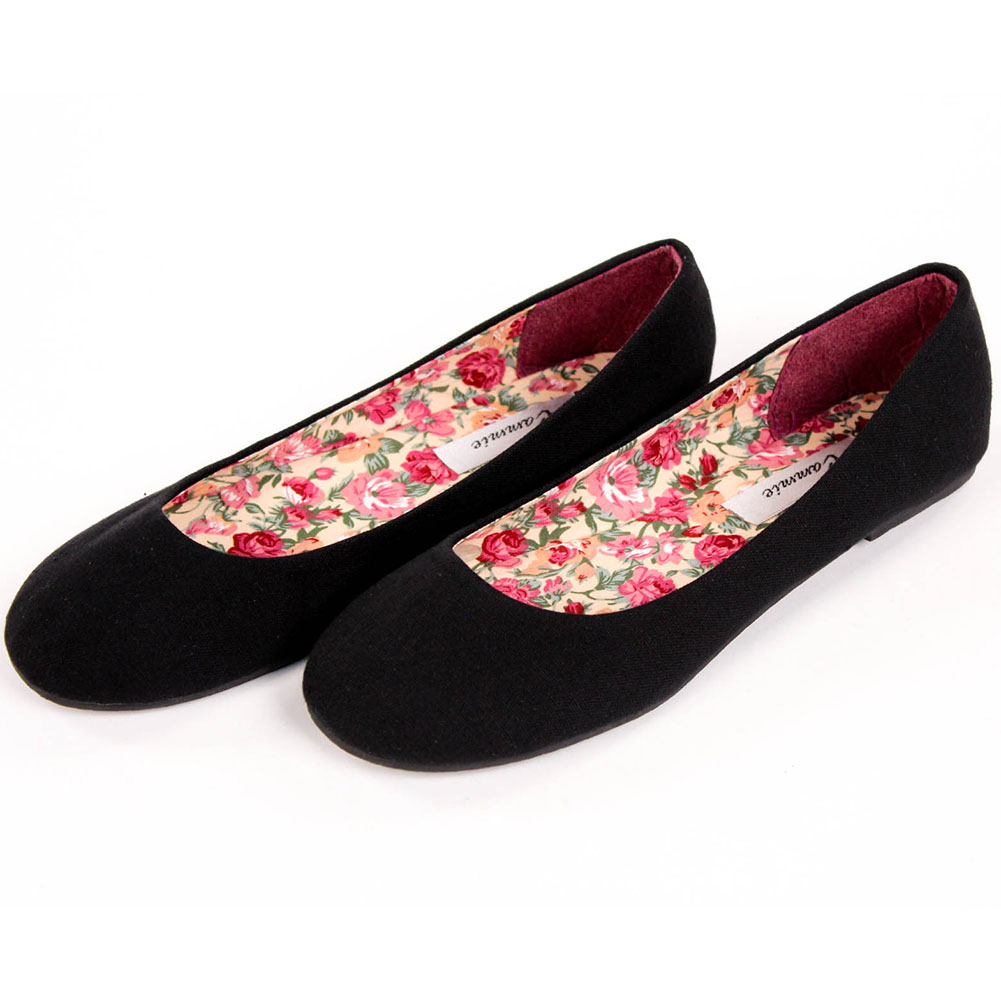 Womens Canvas Ballet Flats Slip On Casual Shoes Plain Ladies Ballerina Slippers Ebay