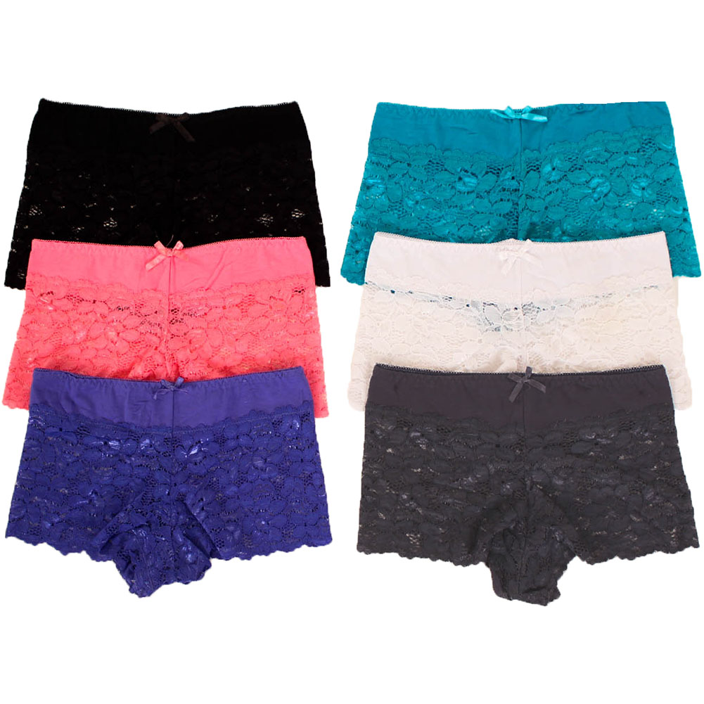 6 Pack Cotton Lace Boyshorts Panties Lingerie Women Lot Set Floral Sexy S M L Xl Ebay 4454