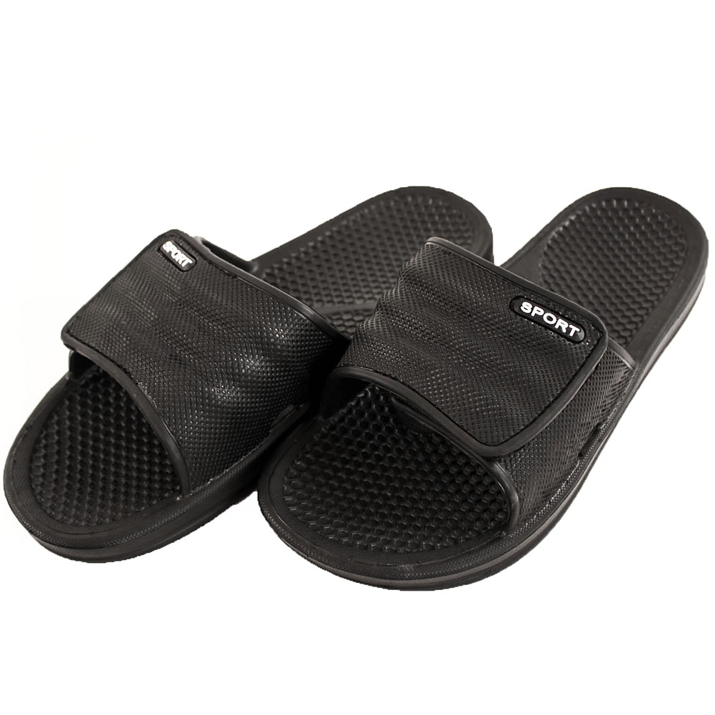 Mens Slip On Sandals Hook & Loop Closure Sport Shower Shoes Flip Flop