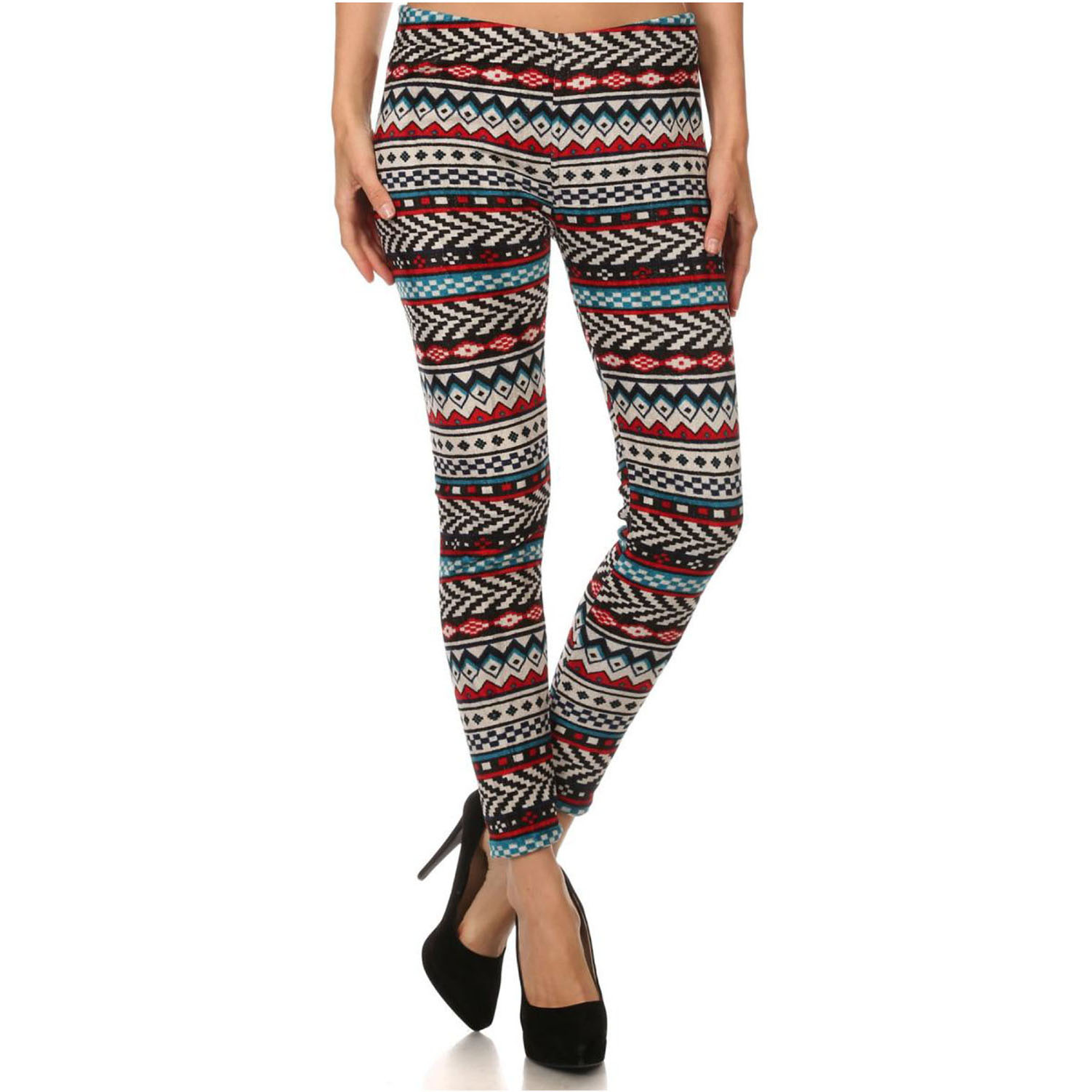 New Fur Lined Leggings Winter Tribal Print Thick Fleece Stretch Pants One  Size