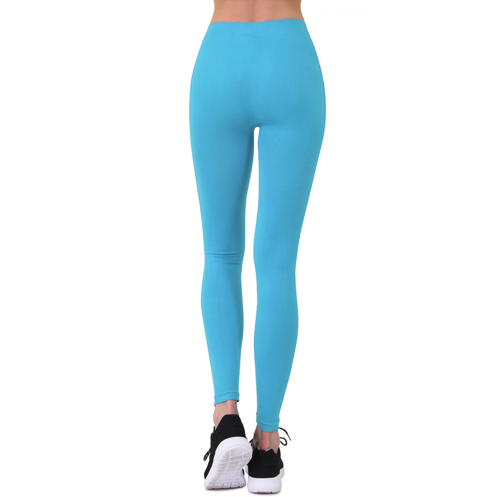 Womens Nylon Solid Basic Leggings Stretch Pants Long Full Length Opaque ...