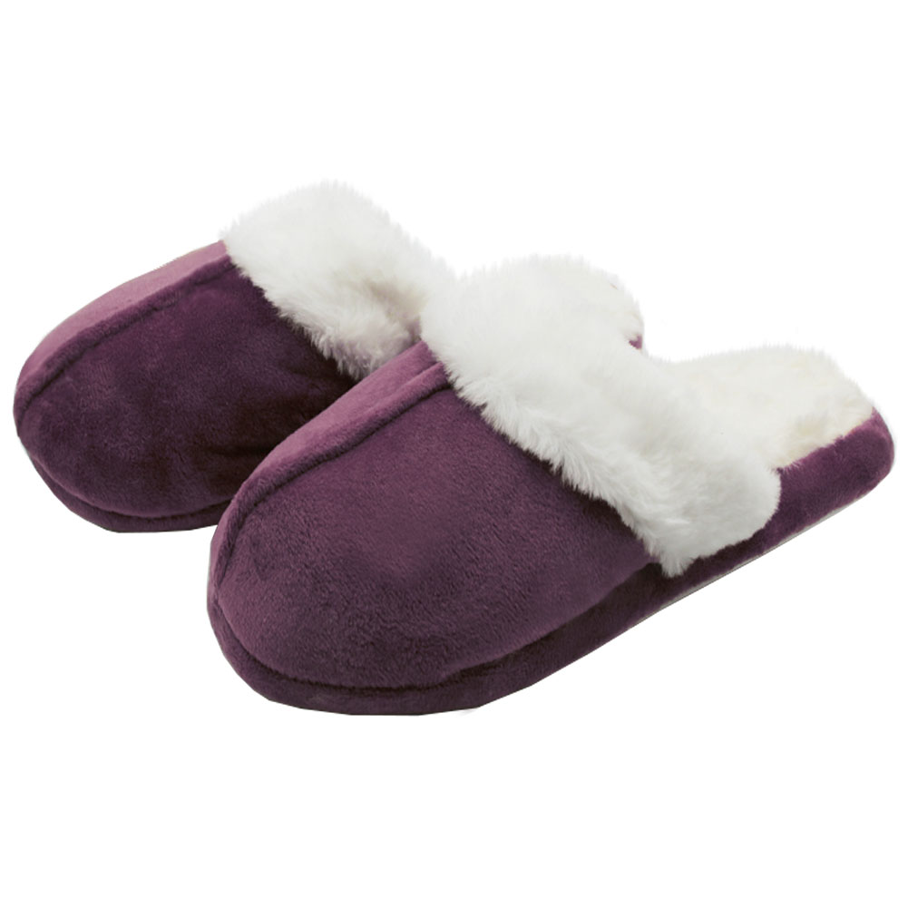 Womens Furry Slippers Soft Fur Trim Mule Clog Warm Slip On Warm House ...