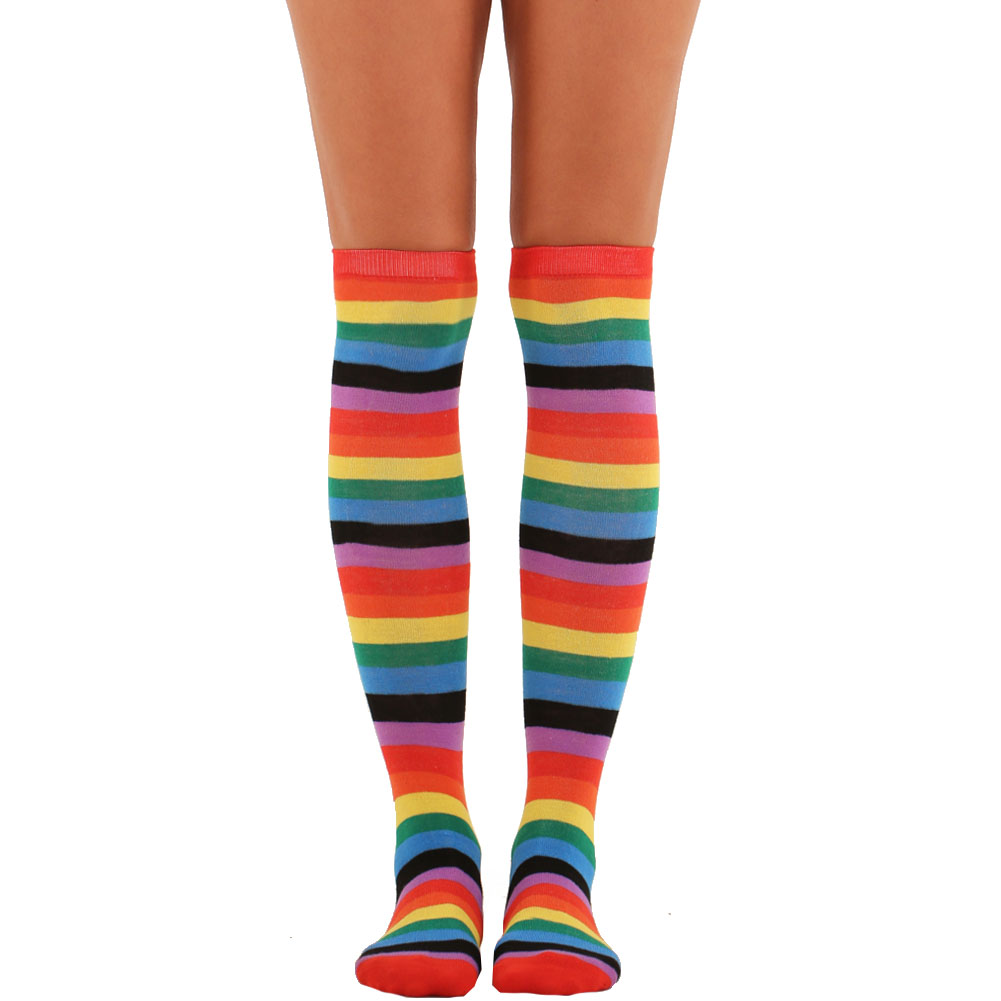 Women's Pair of Colorful Assorted Bright Knee High Striped Socks Long ...