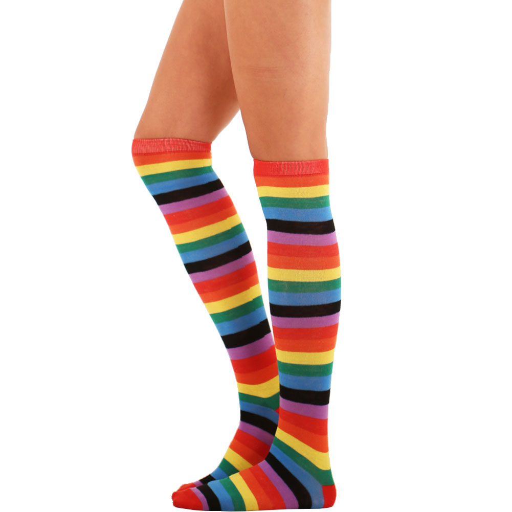 Womens Pair Of Colorful Assorted Bright Knee High Striped Socks Long