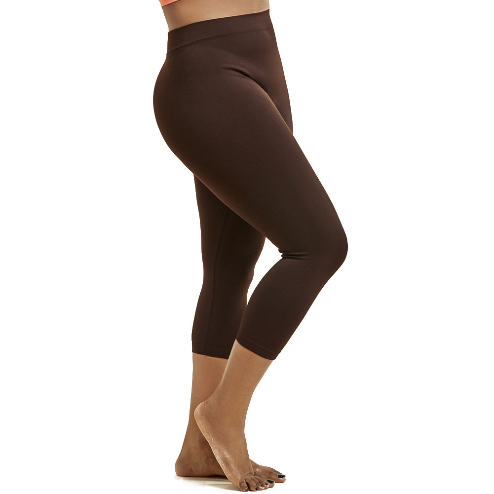 Womens Plus Size Capri Leggings Cropped Stretch Pants Solid Basic Fits ...