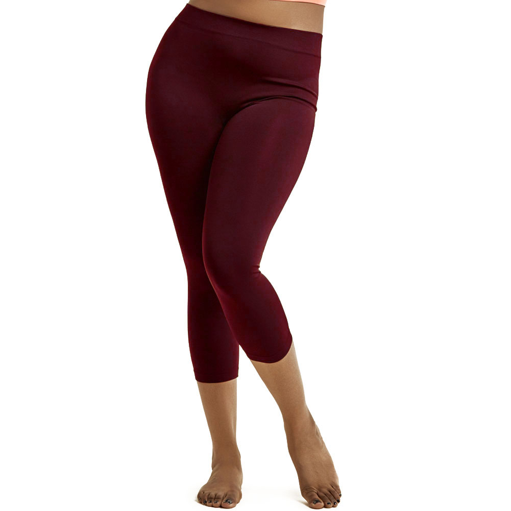 Womens Plus Size Capri Leggings Cropped Stretch Pants Solid Basic Fits ...