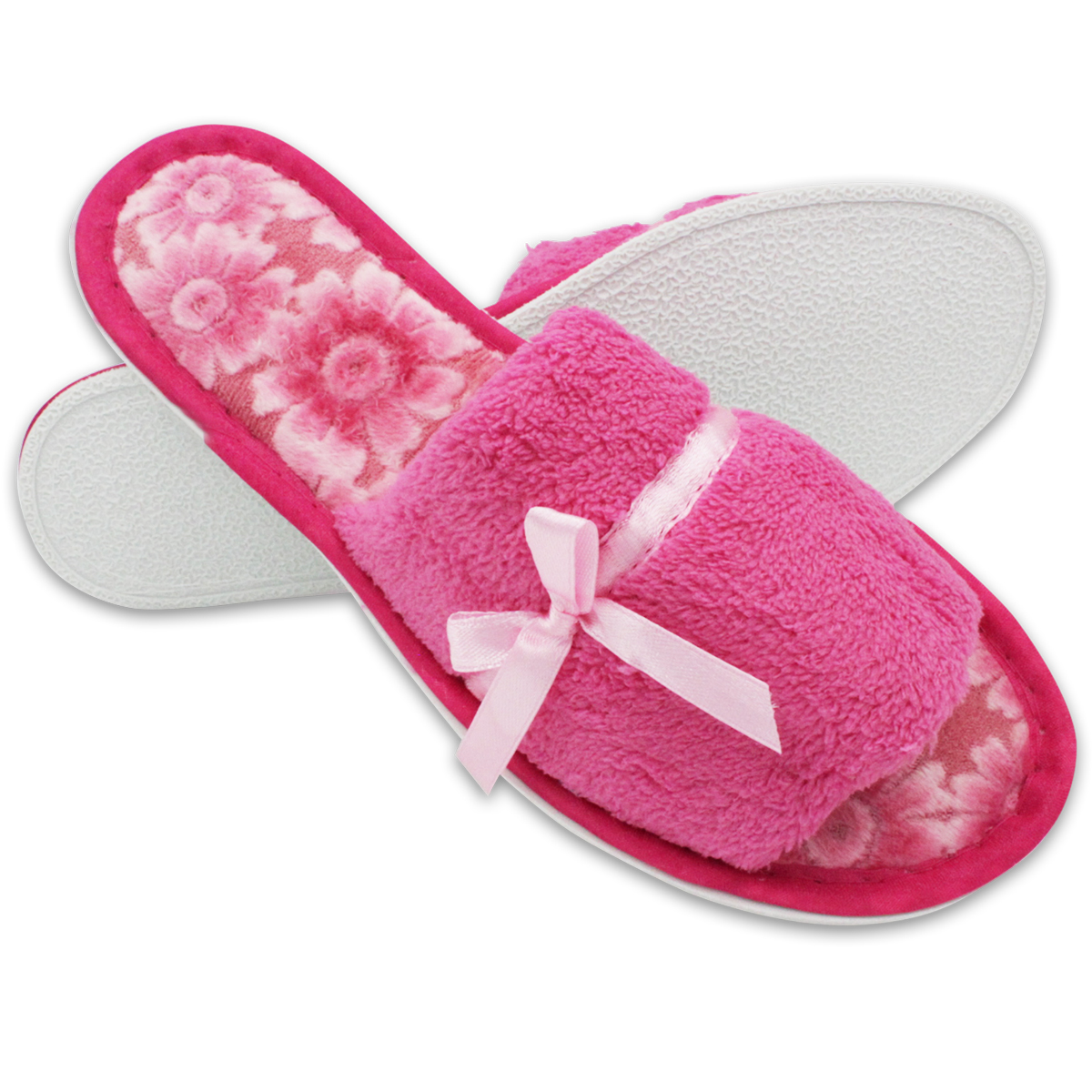 Women's Plush Open Toe Slippers Soft Comfy Terry Cloth House Shoes | eBay