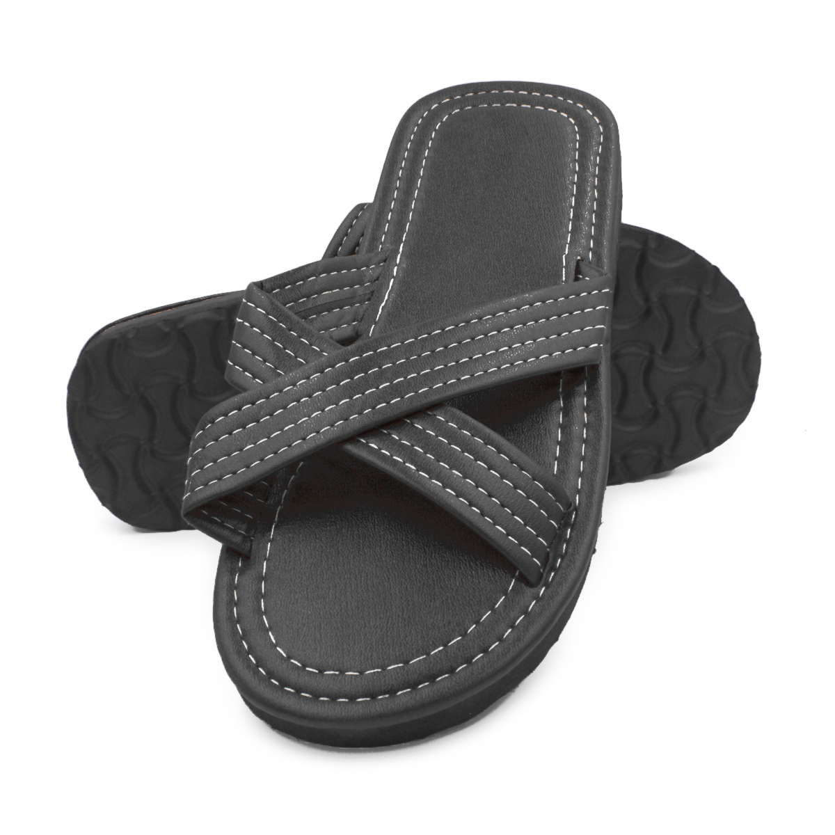 ZLF Mens Beach Slippers Cutting Genuine Leather Vamp Non-Slip Sandals Switch Backless Sandals Black 