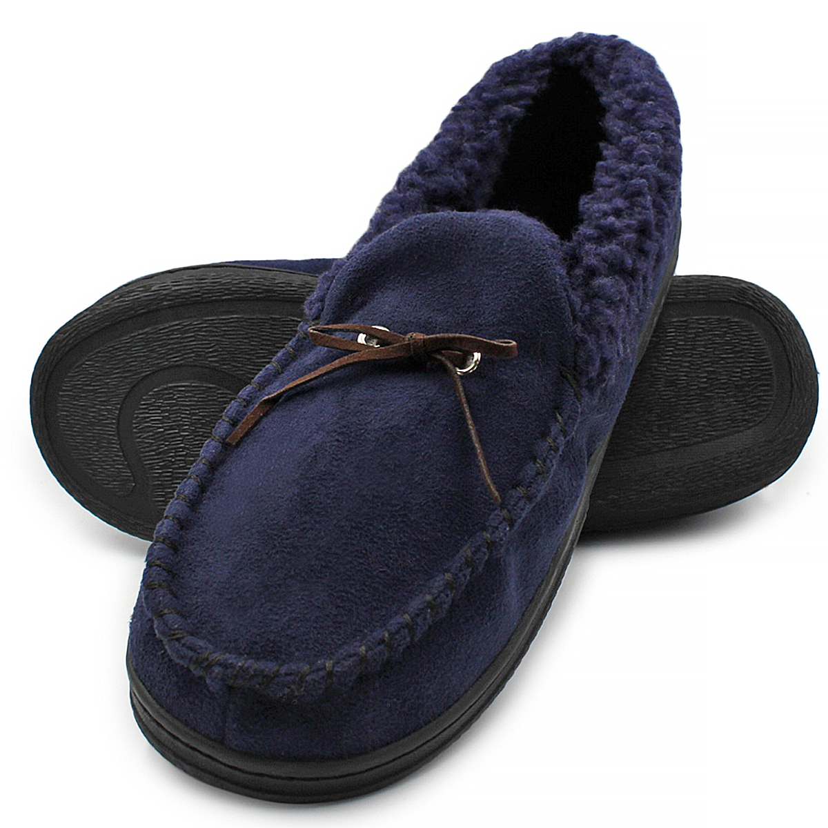 Mens Classic Faux Suede Moccasin Slippers  Comfy  Wool Lined 