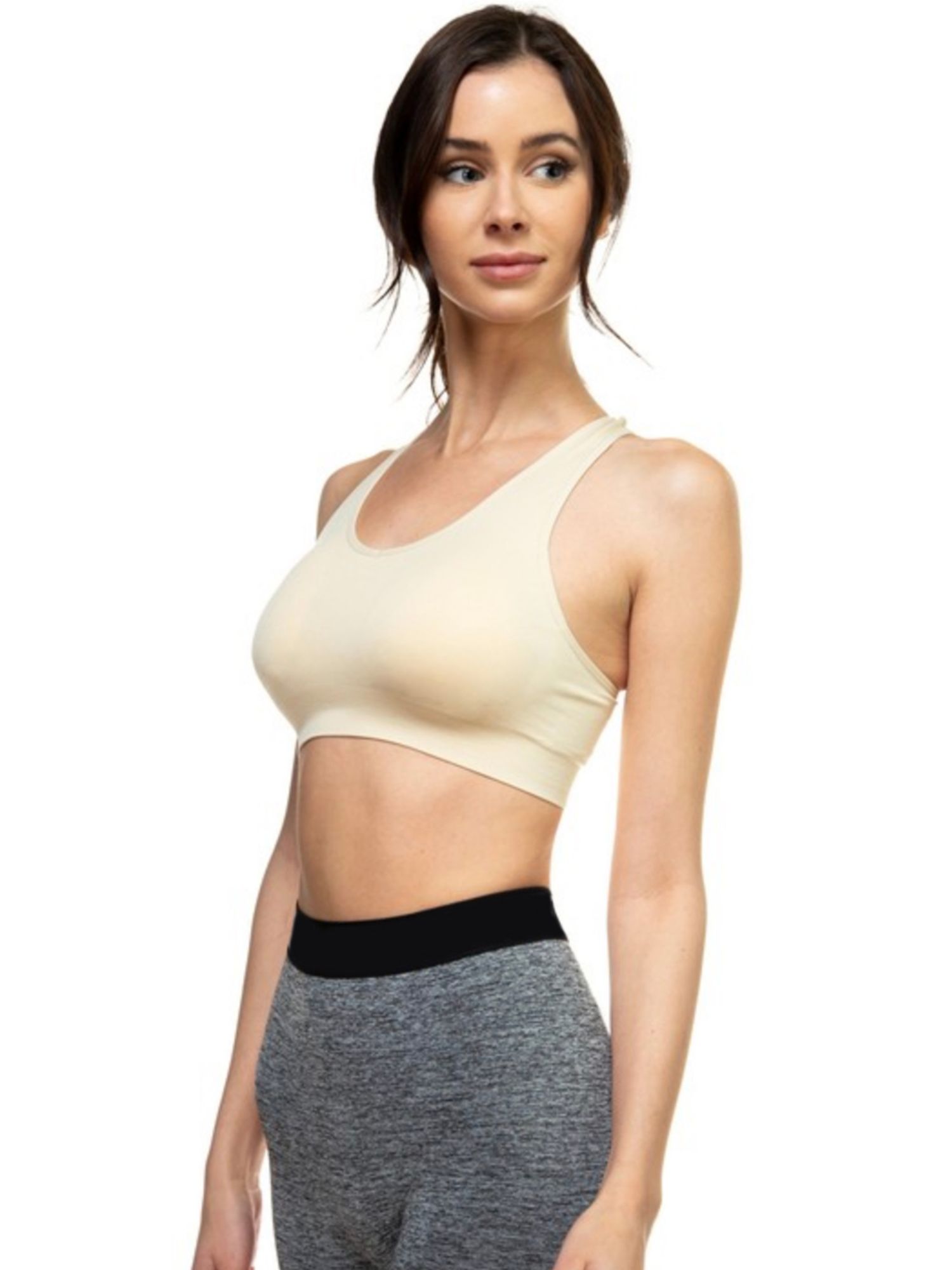 Fruit of the Loom Black/White/Gray Ruched Front Sports Bras -3