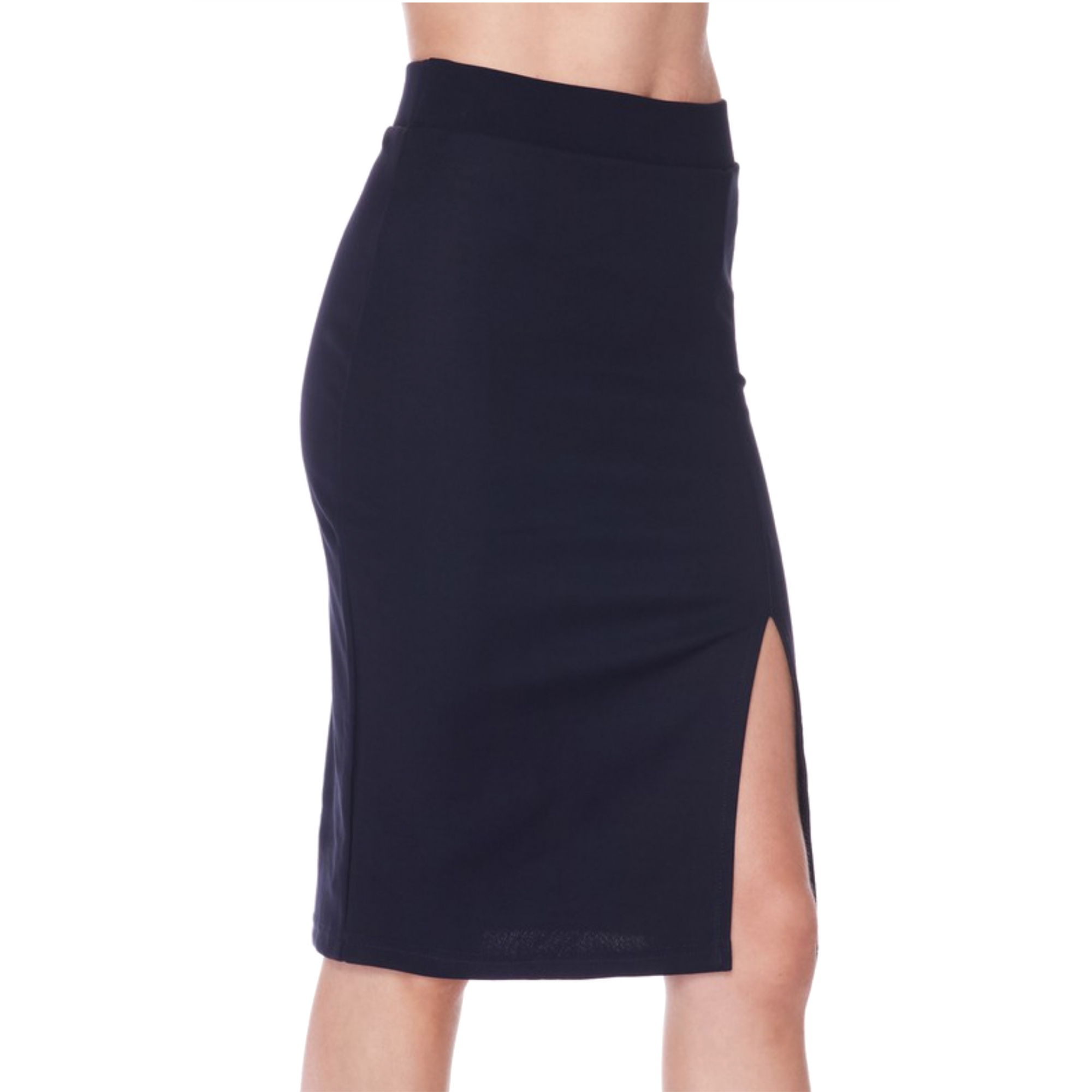 Women S High Waist Fitted Midi Side Slit Stretch Pencil Skirt Regular