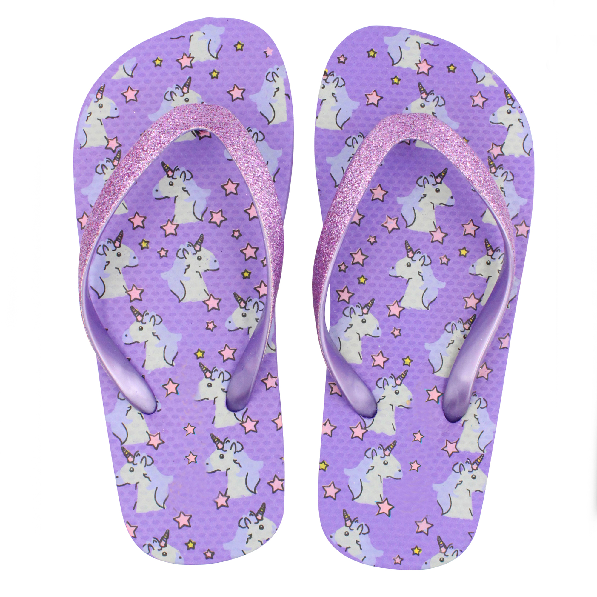Girls Glitter Flip Flops Shimmery Unicorn T-Strap Casual Summer Sandals ...