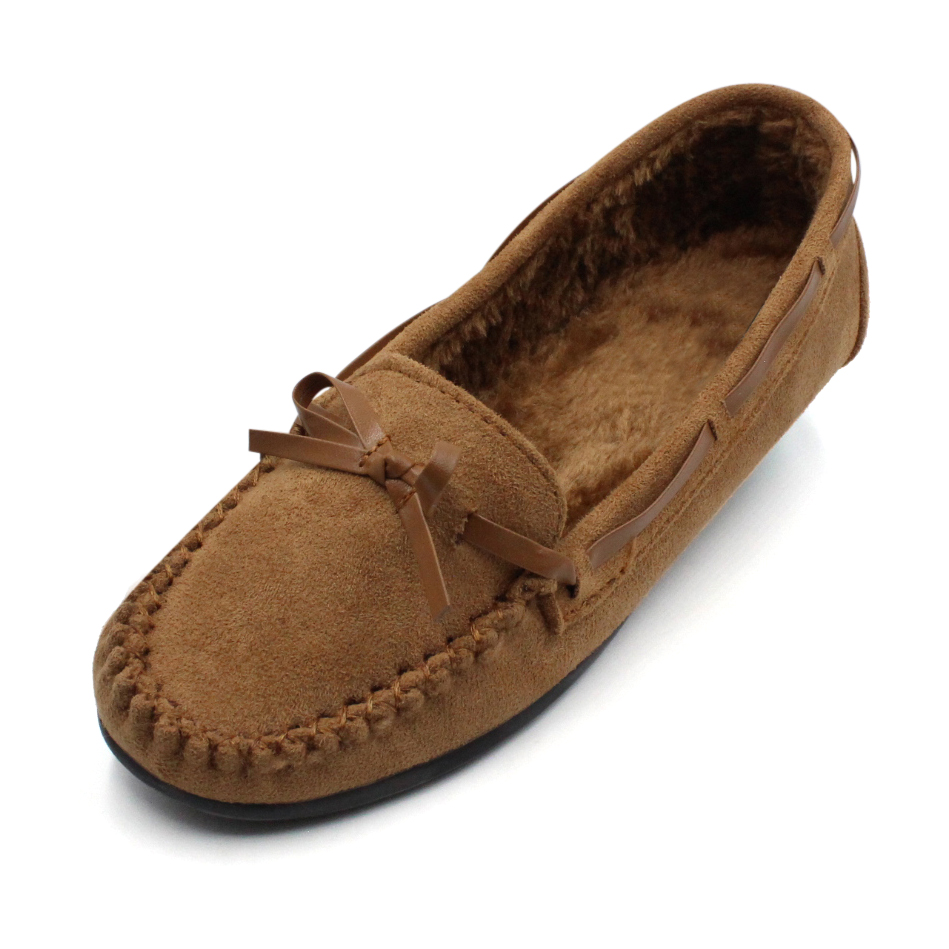 Womens Classic Suede Moccasin Slippers Comfor Fur Lined House Shoes ...