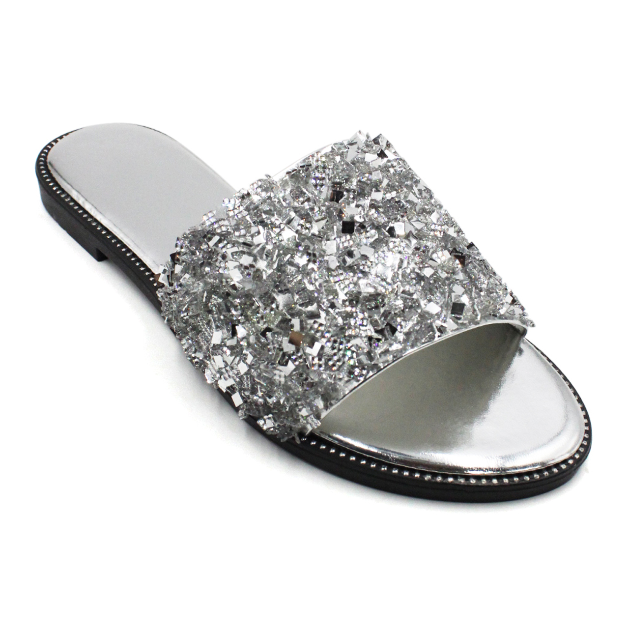 LAVRA Womens Glitter Bling Fancy Slide Flat Low Wedge Sandals Shoes ...