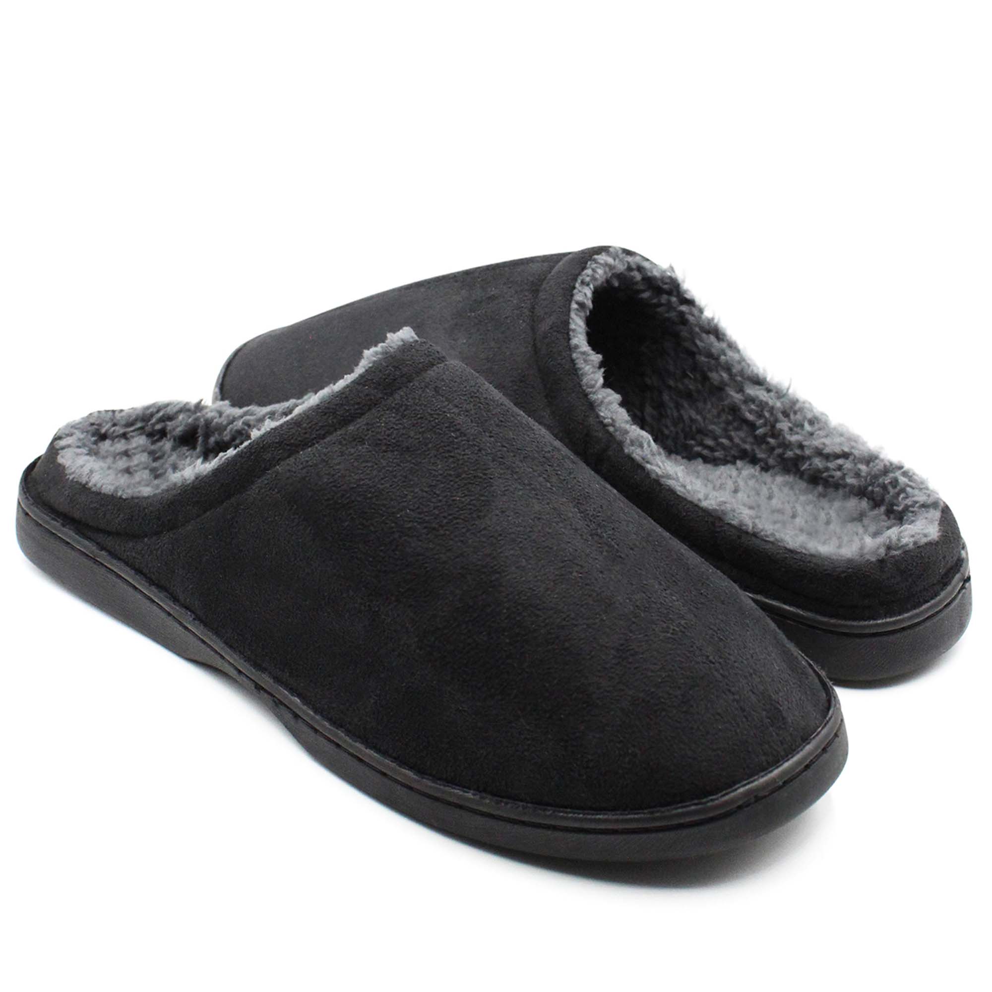 Mens Warm Suede Comfort Slip on House Shoes Fleece Lined Open Back ...