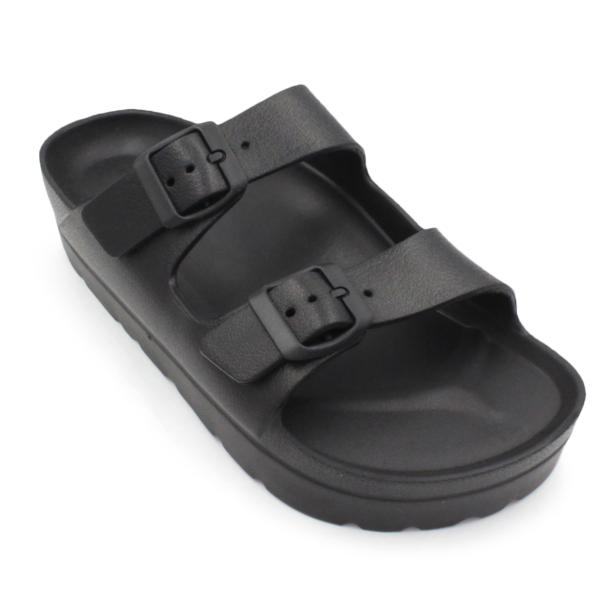 H2K Womens Lightweight Comfort Soft Slides EVA Adjustable Double Buckle Flat Sandals Buddy 