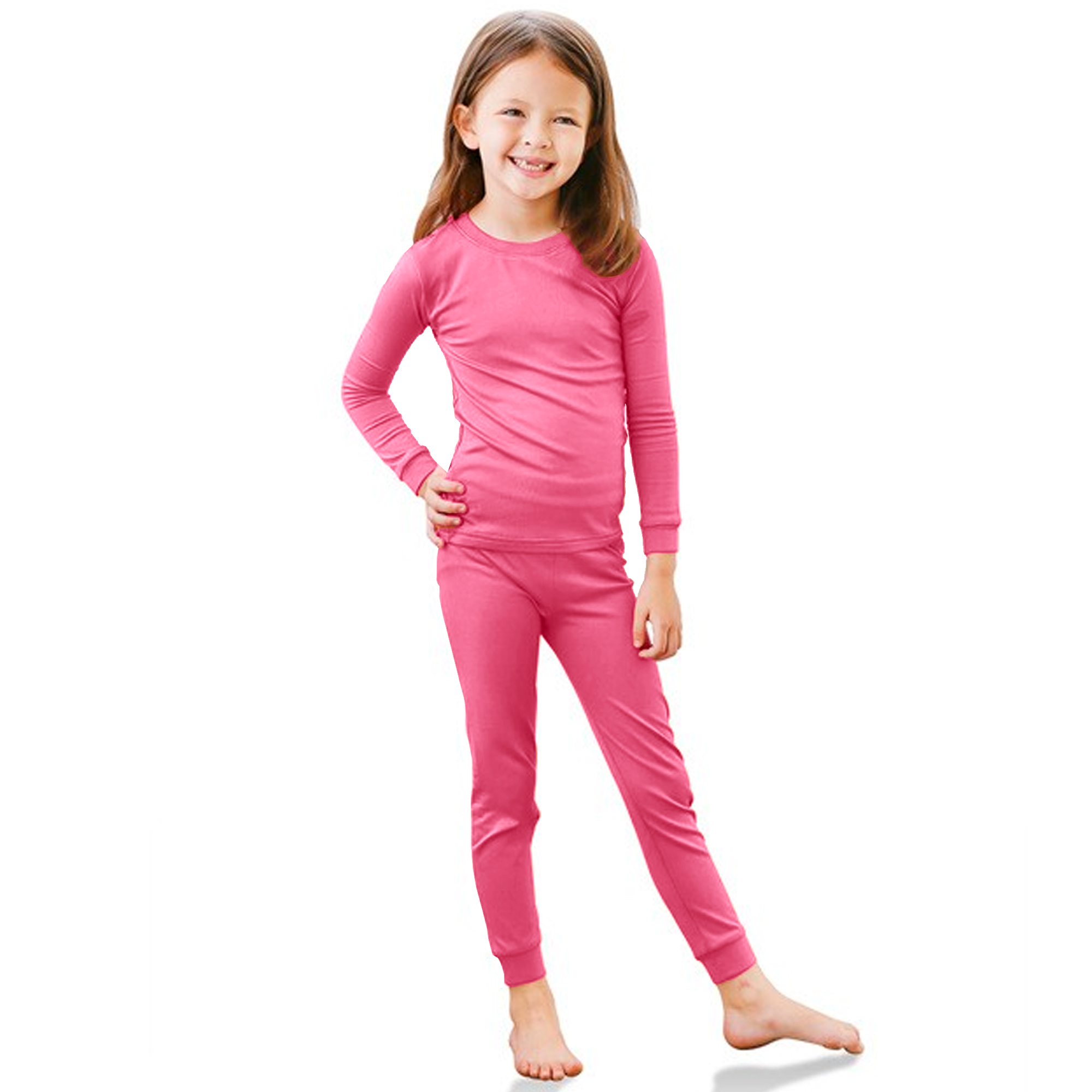 Girls Thermal Sets Insulated Cotton Long John Kids Pajama Top and Pants ...