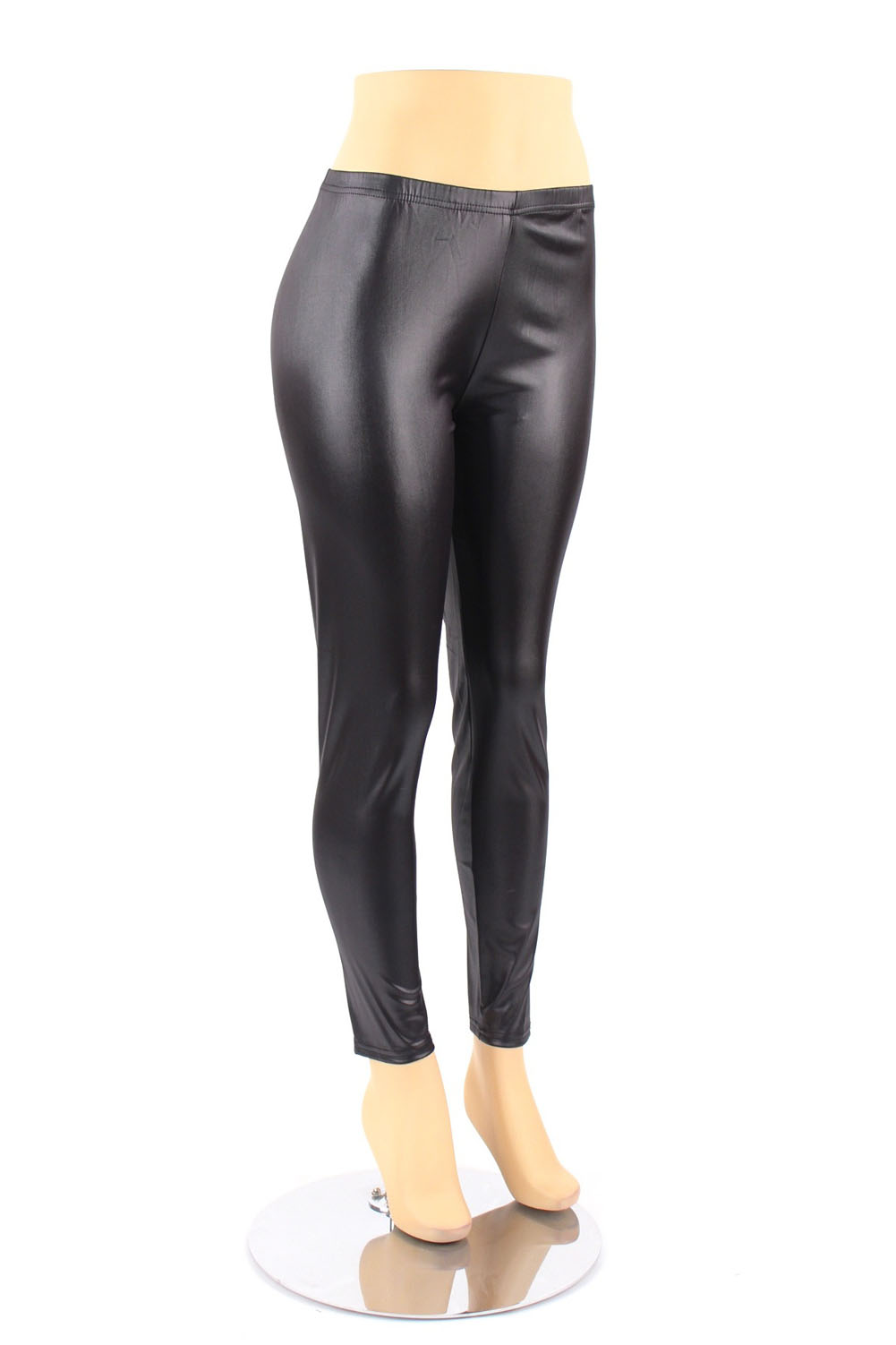 Black Plus Size Leggings Shiny Metallic Wet Look Faux Leather Liquid ...