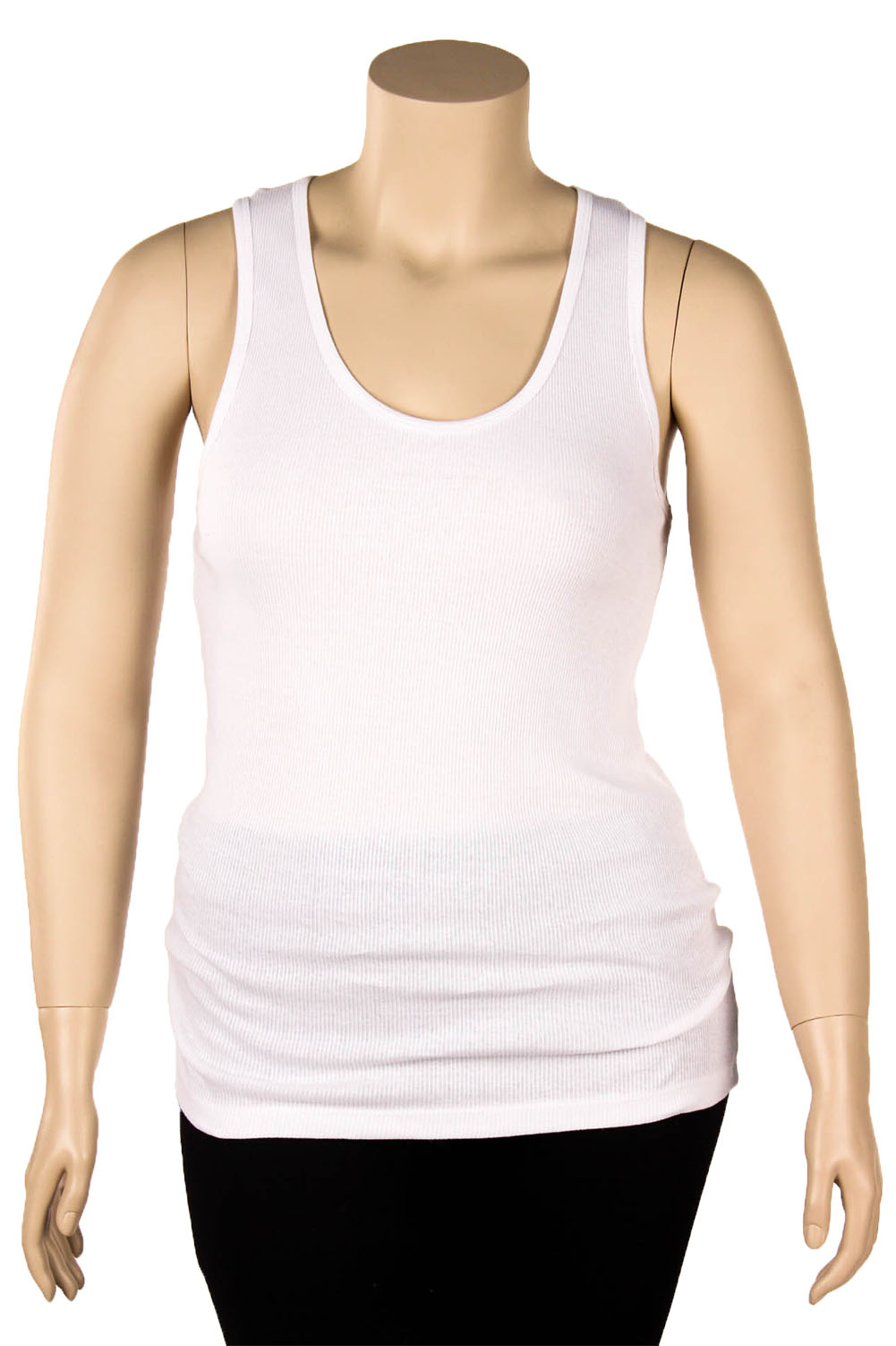 Womens Plus Size Tank Top 100% Cotton Ribbed Long Workout Scoop Basic ...