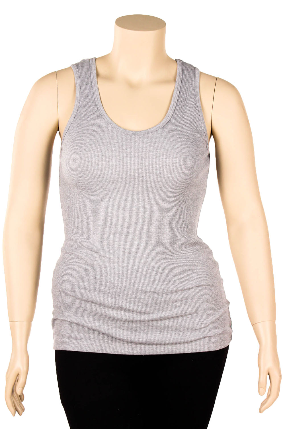 Womens Plus Size Tank Top 100% Cotton Ribbed Long Workout Scoop Basic ...