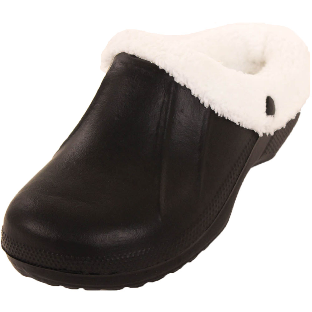Womens Slip On Fur Lined Clogs Shoes Fleece Slipper Sandals Mules ...